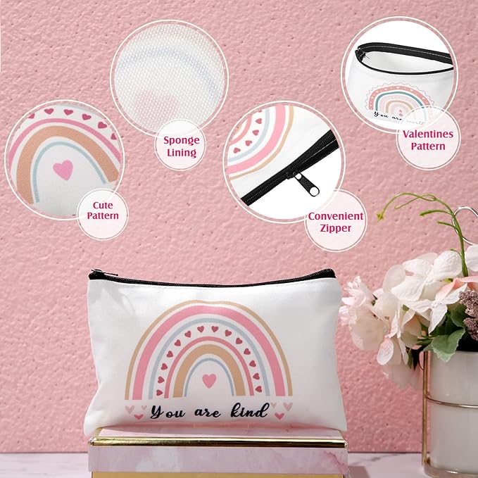 Yahenda 16 Pcs Graduation Canvas Makeup Bags Bulk for Women Appreciation Inspirational Gifts Cosmetic Zipper Pencil Pouch Travel Toiletry Bag for Teacher Birthday Mother's Day(Rainbow)