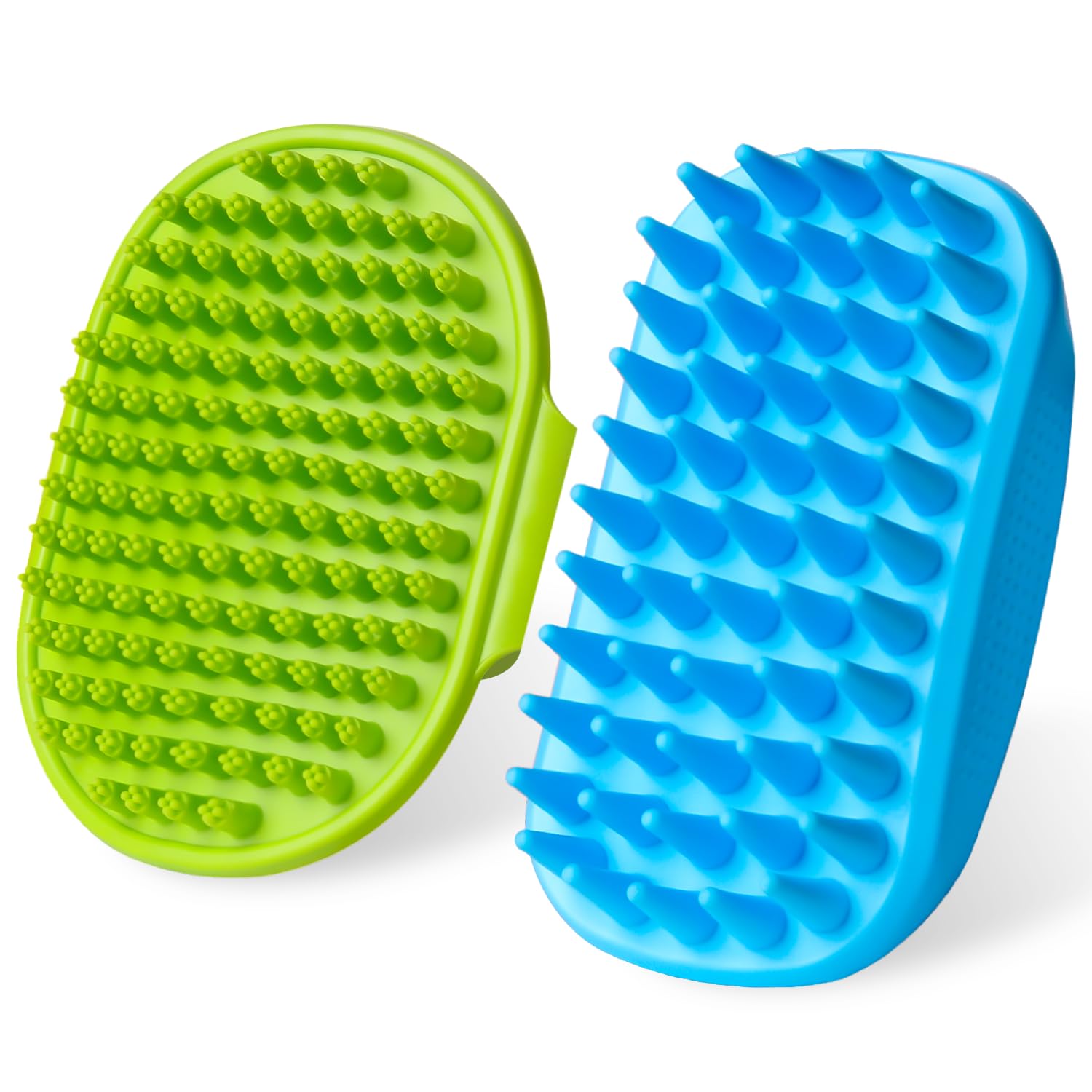 2PCS Dog Bath Brush Set | Adjustable Handle Dog Scrubber for Shampooing, Deshedding & Massaging, Suitable for Pets | Curry Comb & Shampo Brush for Dogs Cats and Horses (Green Blue)