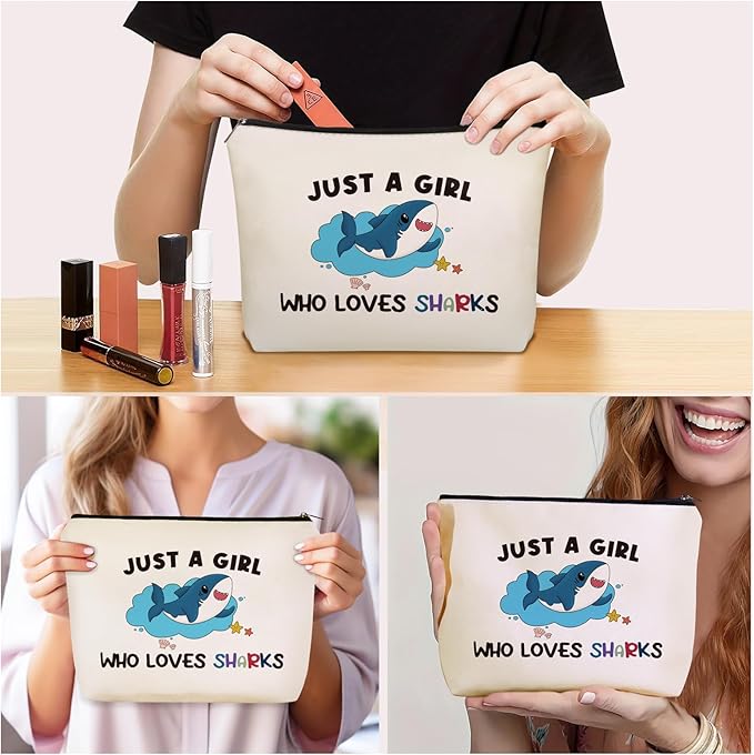 Girlly Shark Travel Makeup Bag for Teen Girls Women Shark Mom Lover Gifts