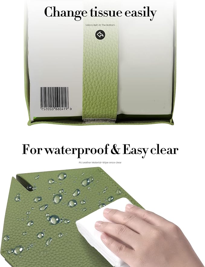 Tissue Box Cover, Jeethemy Square PU Leather Tissue Box Holder, Modern Tissue Case Facial Paper Organizer Dispenser，5X5X5'',Double Green