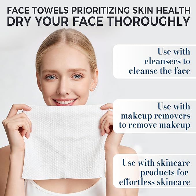 Disposable Face Towels XL,3 Travel Pack Faces Towel, 7.9" x 9.4" Large Face Towelettes Disposable,100% Viscose Fiber Extra Thick Soft Dry Wipes For Sensitive Skin,Makeup Remover,Face's Wipes,30 Count