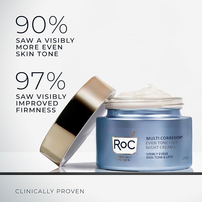 RoC Even Tone + Lift Moisturizing Night Cream, (New Look, Same Formula), Anti Aging, Formula for Dark Spots & Discoloration, Hydrating Skin Tone Corrector for Face & Neck (Packaging May Vary) - 1.7 oz