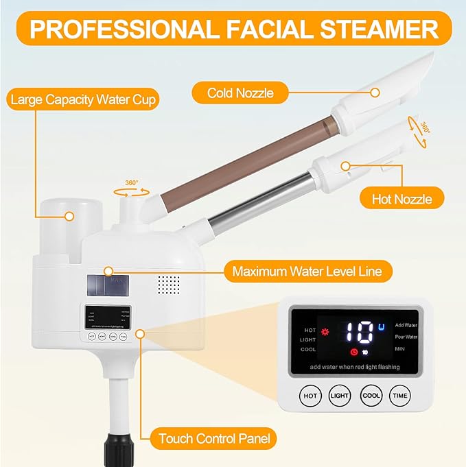 Facial Steamer, 2 in 1 Facial Steamer with Ozone and Hot & Cold Mist