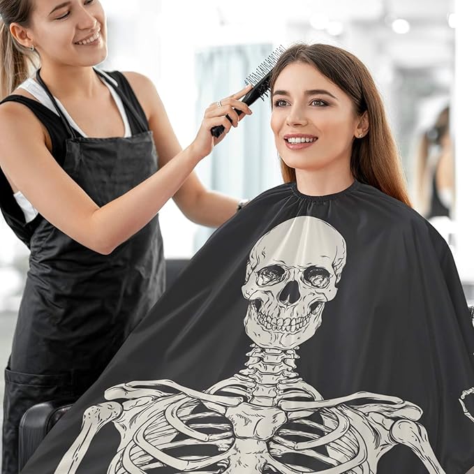 visesunny Barber Cape Human Skeleton OK Polyester Hair Cutting Salon Cape Apron Anti-Static Haircut Water-Resistant Shaving Cloth Beard Shaving Bib Hairdressing Cape