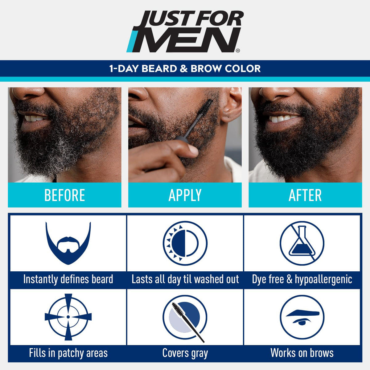 JUST FOR MEN 1-Day Beard & Brow Color, Temporary Color, Black