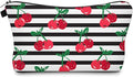 Aiphamy Cute Travel Makeup Bag Cosmetic Bag Small Pouch Gift for Women (Stripes Cherry)
