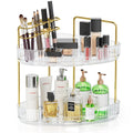EUHOME 2-Tier Corner Bathroom Organizer Counter - Acrylic Makeup Skincare Organizer with Brush Holder, Perfume Tray for Countertop, Vanity, Dresser, Kitchen（Clear）