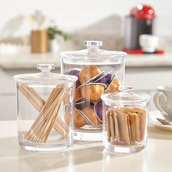 STORi Premium Quality Clear Plastic Apothecary Jars | Set of 3