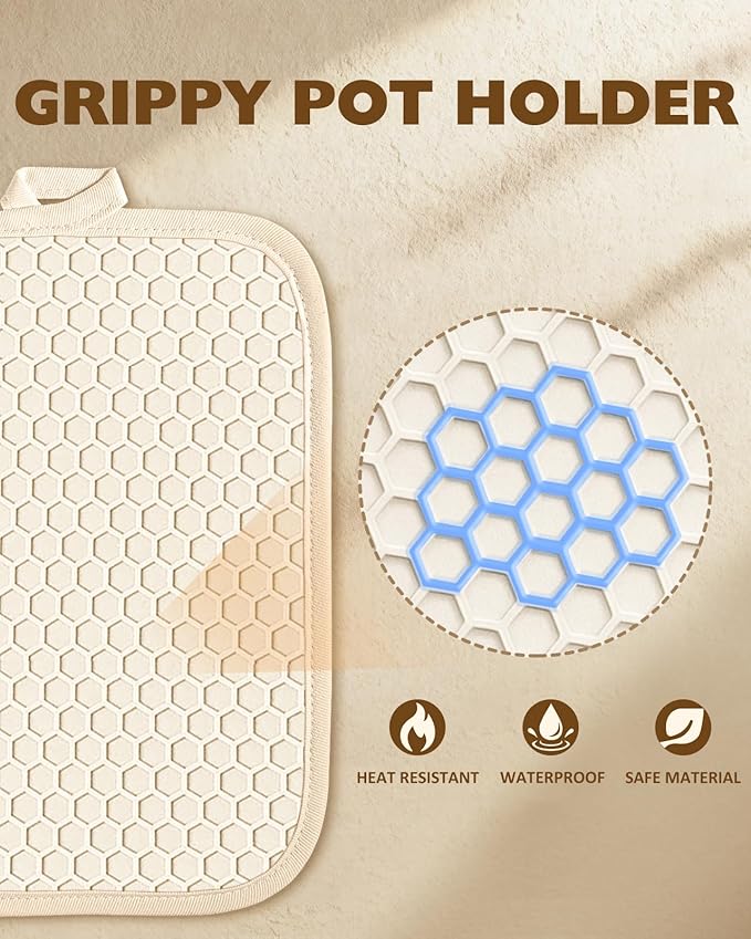 Slohif Silcone Lemon Pot Holders for Kitchen - 100% Cotton Beige Cute Oven Potholders with Pockets, Heat Resistant Square Thick Hot Pads, House New Home Baking Baker Gifts,2pack