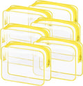 CHICAUP 6 Pieces Clear Makeup Bags Bulk TSA Approved Toiletry Bag for Travel PVC Waterproof Clear Cosmetic Pouch with Zipper for Men and Women Carry-on Travel Essentials (Yellow)