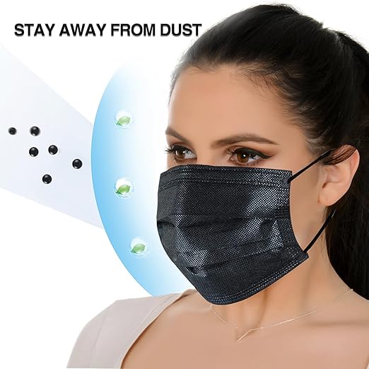 DC-BEAUTIFUL 100 Pieces Black Disposable Face Masks, Non Woven 3ply Earloop Disposable Masks, Fit for Adults
