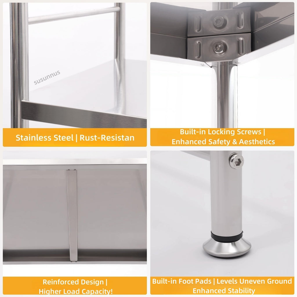 susunnus Stainless Steel Storage Shelf,31.5in-2T,Kitchen,Laundry Room
