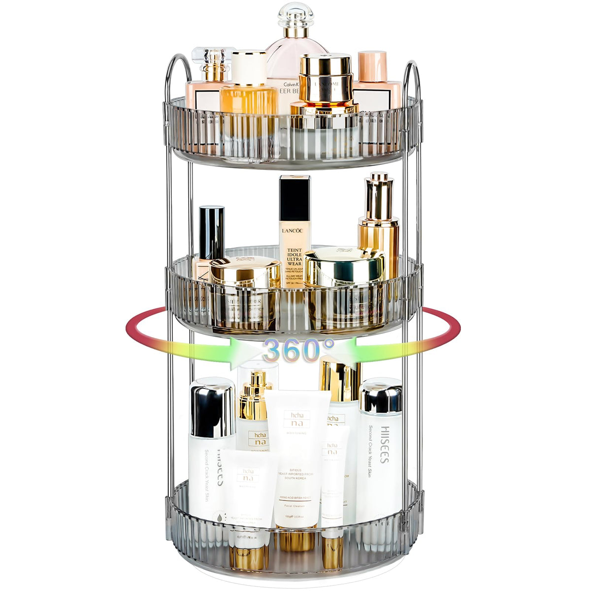 Niluks 360 Rotating Makeup Organizer, 3 Tier Large Capacity Lazy Susan Bathroom Counter Organizer, Skincare Organizers, Spinning Perfume Organizer & Vanity Organizer Countertop (Classic Grey, 3 Tier)