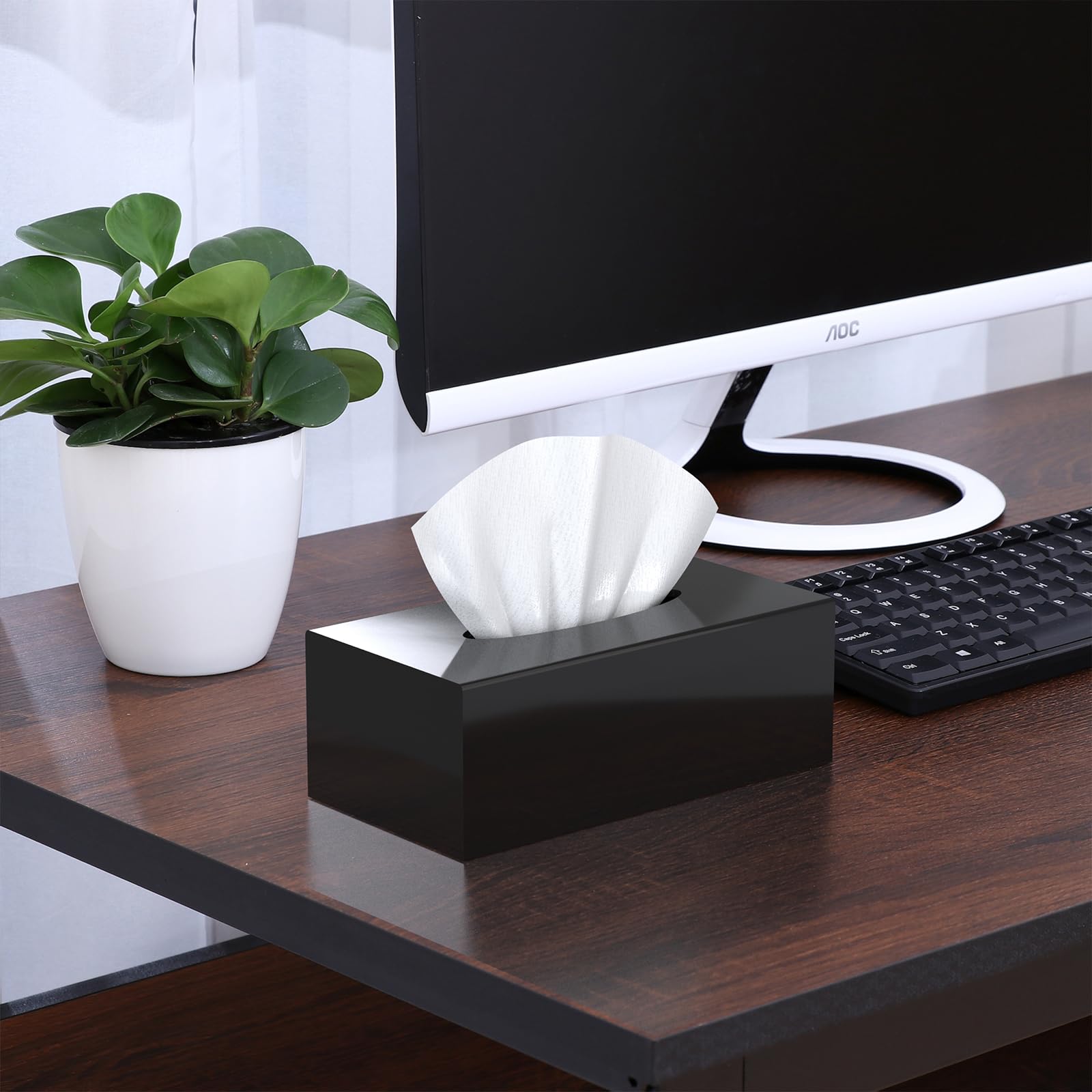 SILUT Tissue Box Cover, Tissue Box Cover Rectangle, Stylish Tissue Box Holder, Facial Tissue Holder for Bathroom, Kitchen Vanity, Countertops, Dressers, Night Stand - Shiny Black