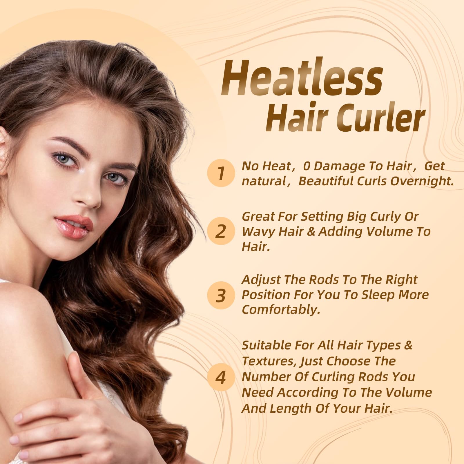 Luckybear Overnight Heatless Hair Curler Rods Jumbo, 3pcs Satin Flexi Rods for All Hair Types, Heatless Overnight Curls Styling Tools, Soft Velvet Satin Brown