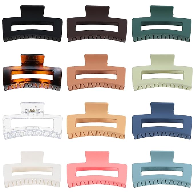 Sisiaipu 3.5 Inch Medium Hair Accessories - 12 Pcs Square Jaw Clips for Thick and Thin Hair, Rectangular Rectangle Basic Color Hair Clips for Women and Girls