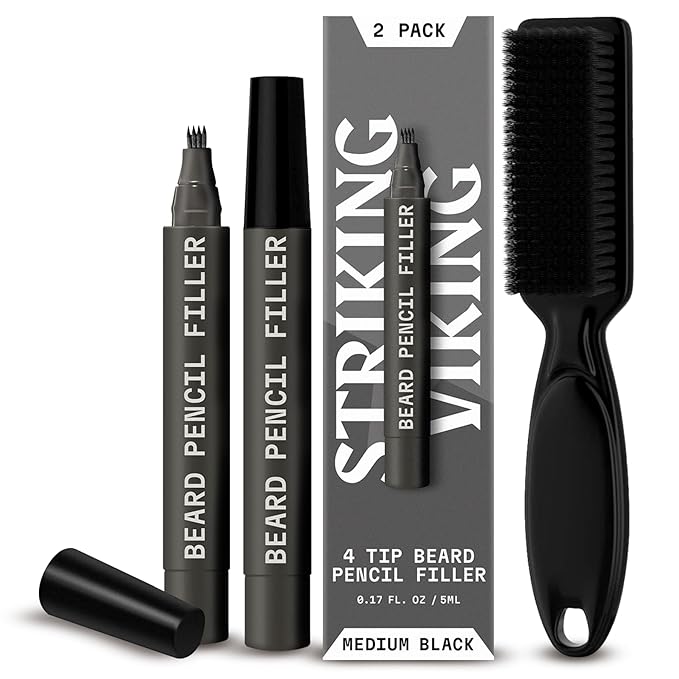 Striking Viking Beard Pencil & Bristle Brush for Men - Medium Black, 2 Pack