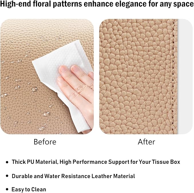 PARIERIS Tissue Box Cover PU Leather Tissue Holder Rectangle Facial Tissue Case Tissue Box Organizer Dispenser for Bathroom, Kitchen, Home, Office, Tabletop (SoftBeige, Short)
