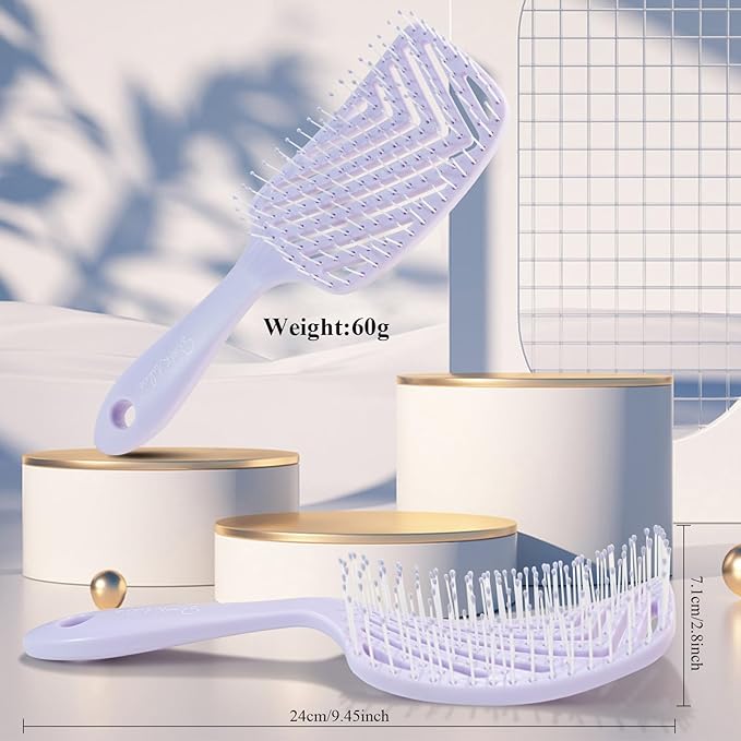 START MAKERS Hair Brush, Professional Vented Detangling Brush for Wet & Dry Curly Thick Straight Hair, Women Men Wide Paddle Brush Curved Detangler Hairbrush Lavender Purple