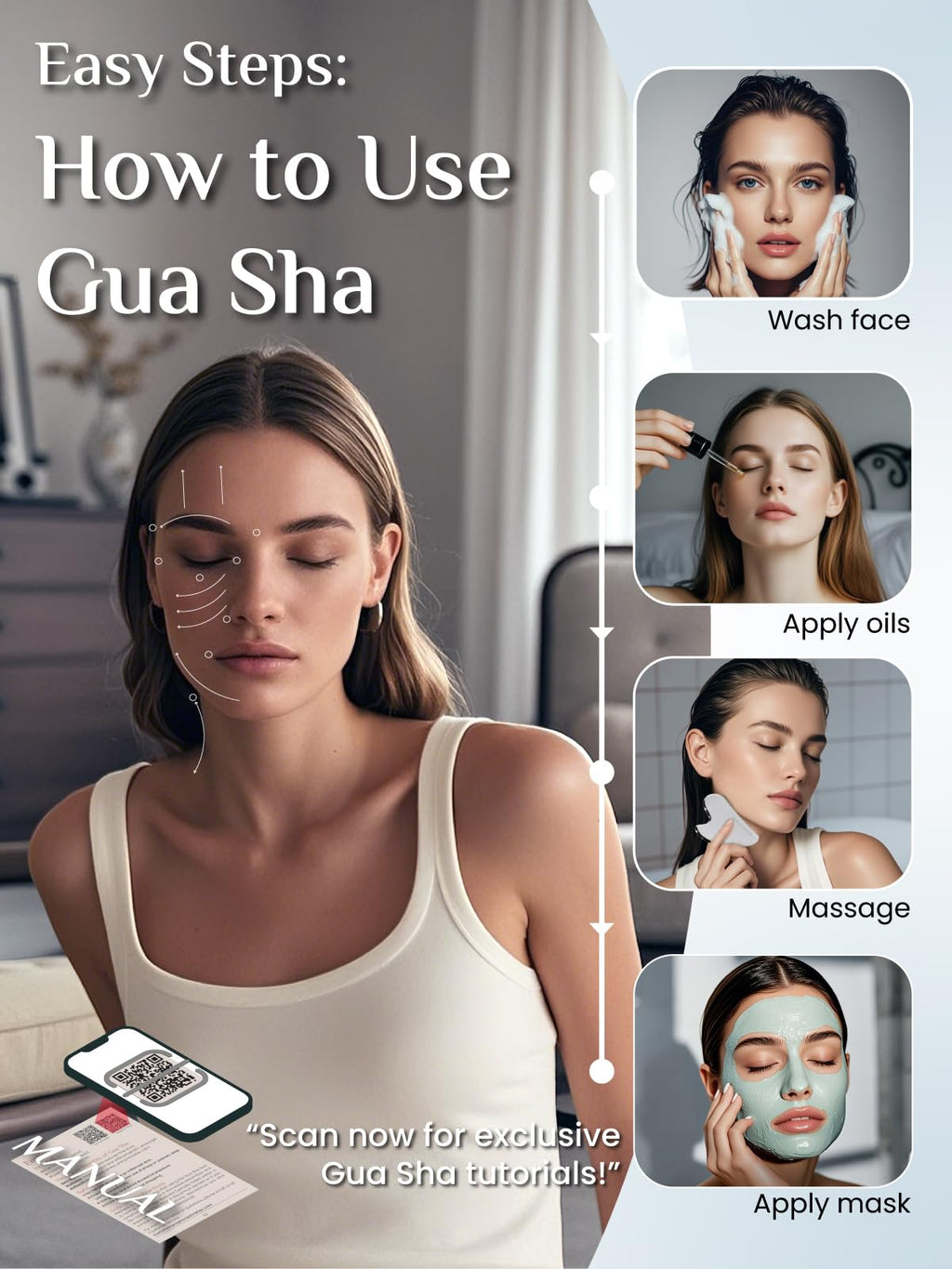 Rena Chris Gua Sha Facial Tools, Stainless Steel Guasha Tool - Silver