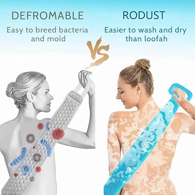 Sofine® 2 Pack Silicone Back Scrubber for Shower,36in Dual Sided Body Scrubber,Shower Brush Washer Extra Long with Handle,Back Applicator,Exfoliating Back Scrubbers for Use in Shower Men&Women