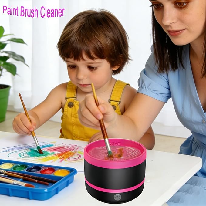 SOGUE Electric Paint Brush Cleaner,Rinser Cup,Brush Rinser for Painting,Makeup Brush Cleaner Machine,Paint Brushes Cleaner Tool,USB Portable Automatic Spin Deep Cleaning for Acrylic Black&Rosy