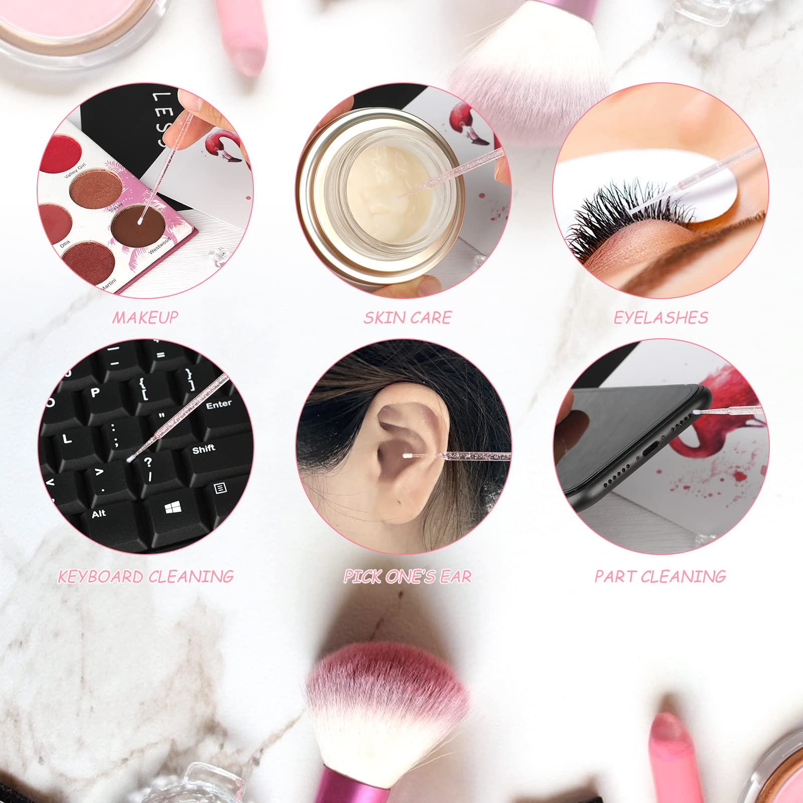 G2PLUS 500PCS Disposable Micro Applicators Brush for Makeup and Personal Care, Cosmetic Micro Applicators, Microswabs for Eyelash Extensions, Nails, Eyeliner (Head Diameter: 2.5mm/0.098'')