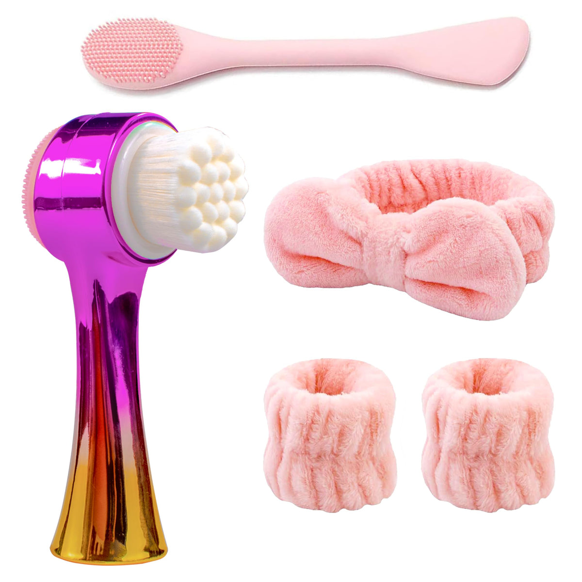 Facial Cleansing Brush 2 in 1Double-Sided Facial Cleaning Brush with Soft Bristles for Deep Pore Exfoliation, Wash Makeup, Massaging (Blue&Purple5PCS)