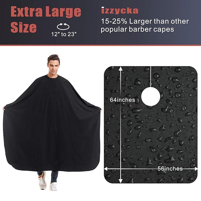 izzycka 5 Pack Barber Cape for Men, Salon Large Hair Cutting Cape, 64"x56" Nylon Waterproof Haircut Cape with Adjustable Snap Closure Color Capes, Professional Stylist Hairdresser Apron Adults -Black