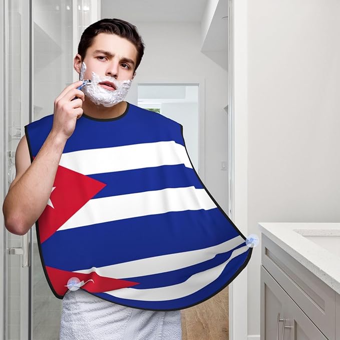 Cuban Flag Print Beard Bib Apron For Men, Beard Hair Catcher For Men Shaving Trimming,Beard Cape Cloth