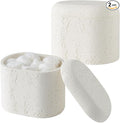 Bathroom Qtip Holder Container, 2-Pack, Travertine Stone Look Storage Jars for Cotton Swabs, Jewelry, Floss Picks, Bathroom Essentials Decor Restroom Vanity Decor (White)