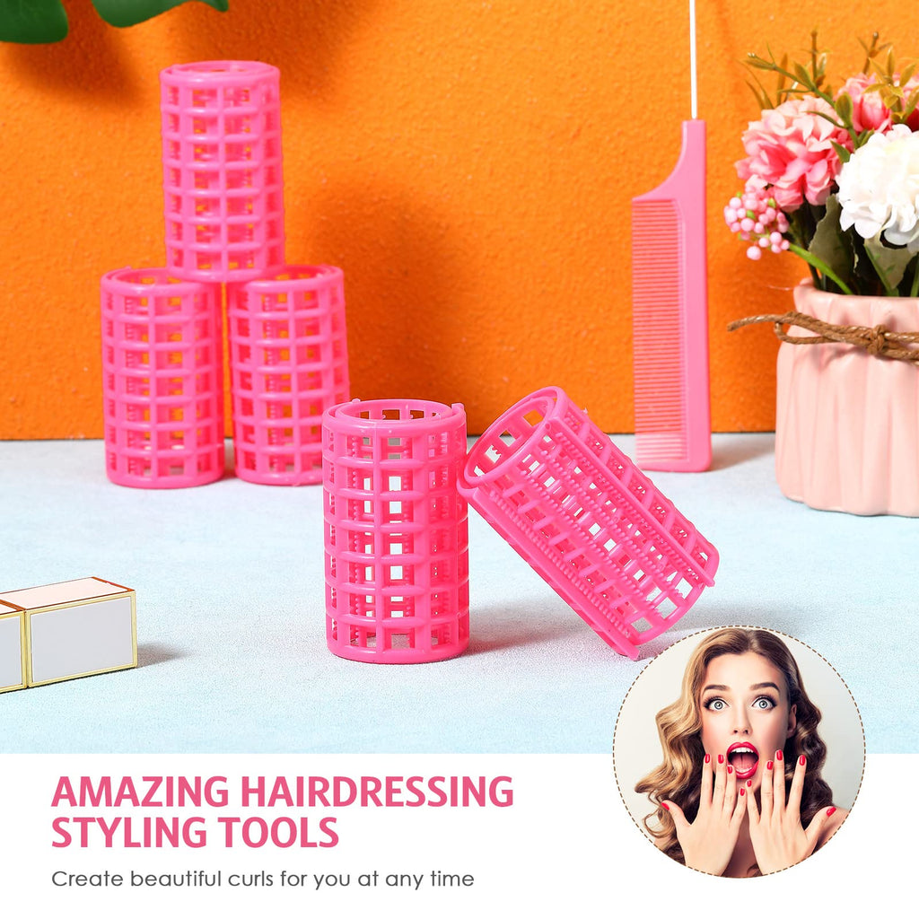 Syhood 12 Pcs Pink Plastic Hair Rollers for Women Large Size Curlers Set