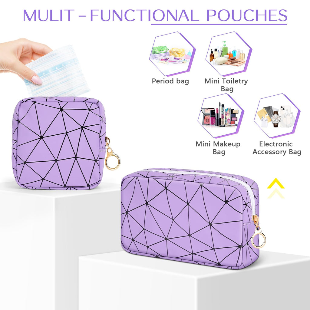 Likesing Period Bag for Teen Girls, Leather Sanitary Napkin Storage Bag, Portable Menstrual Pad Bag Period Pads Pouch, Small Make Up Bags (Purple)