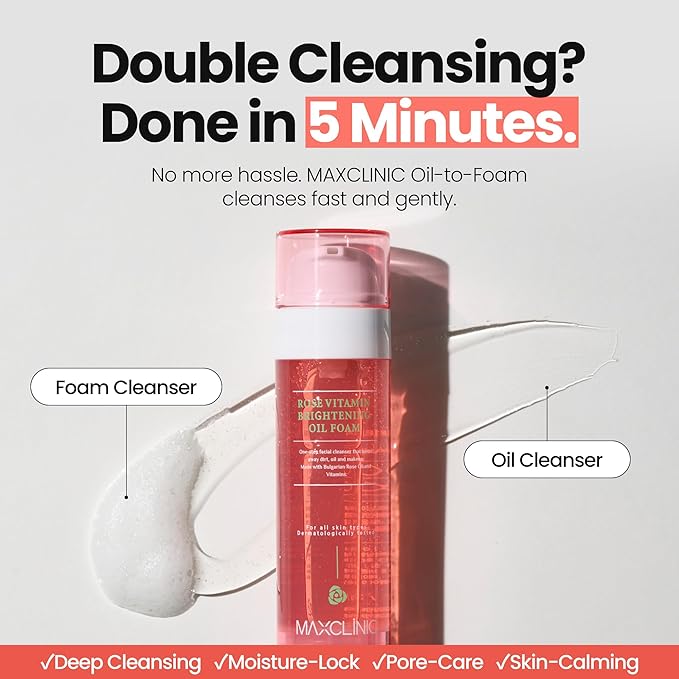[K-Beauty] Rose Vitamin Revitalizing Oil to Foam - All-in-One Korean Face Wash Oil-Based Foaming Facial Cleanser - Pore Minimizing & Blackhead Remover - Makeup Cleansing for All Skin Types 3.88 fl oz