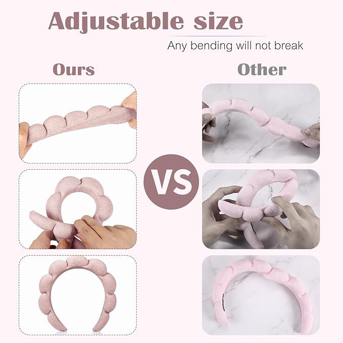 Ztomine Spa Headbands for Washing Face or Facial, Set of 2 Skincare Headbands, Terry Cloth Headband Wash Combo Pack - Puffy Makeup Washing, Mask, Skin Treatment