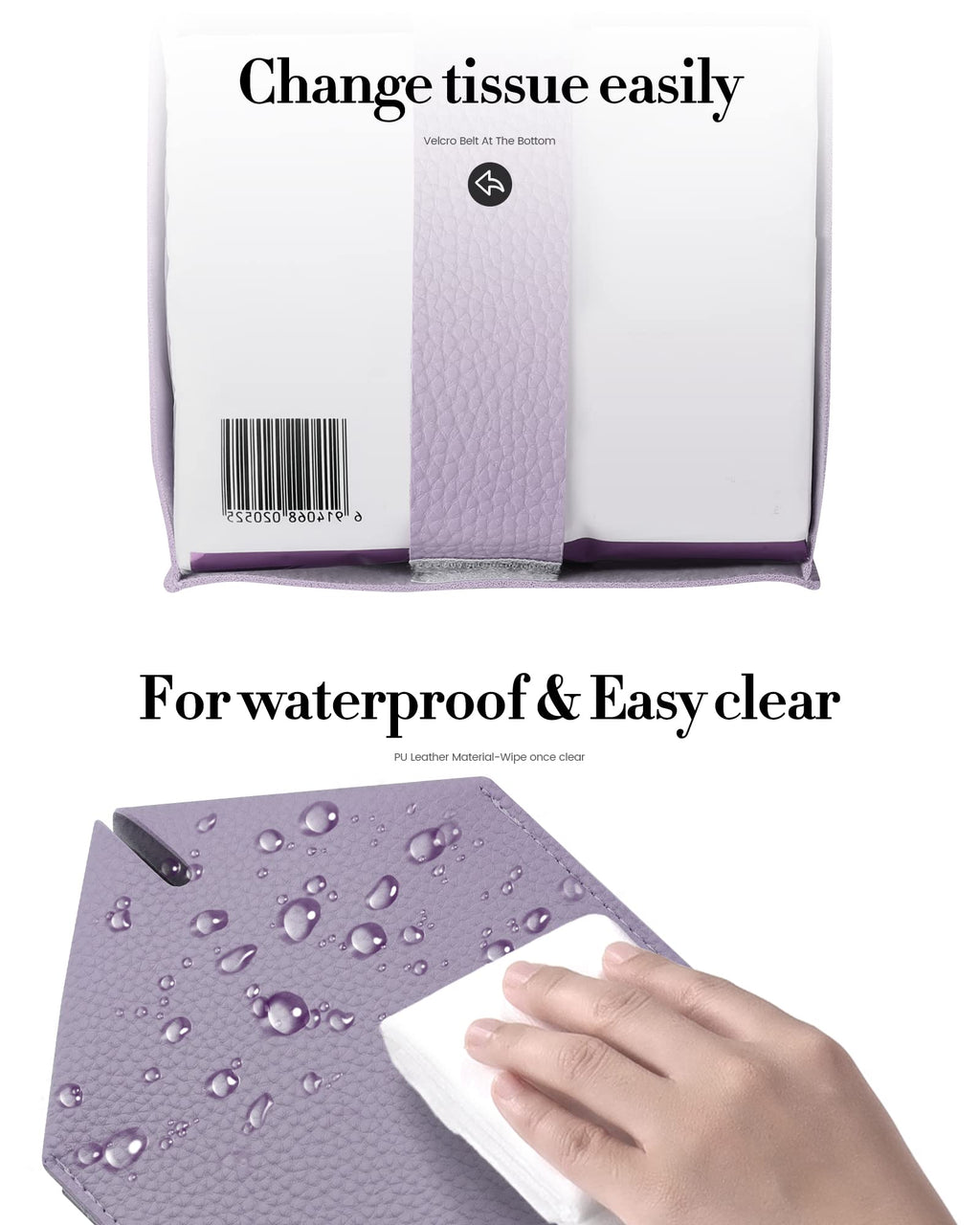 Tissue Box Cover, Jeethemy Square PU Leather Tissue Box Holder, Modern Tissue Case Facial Paper Organizer Dispenser，5X5X5'',Single Purple