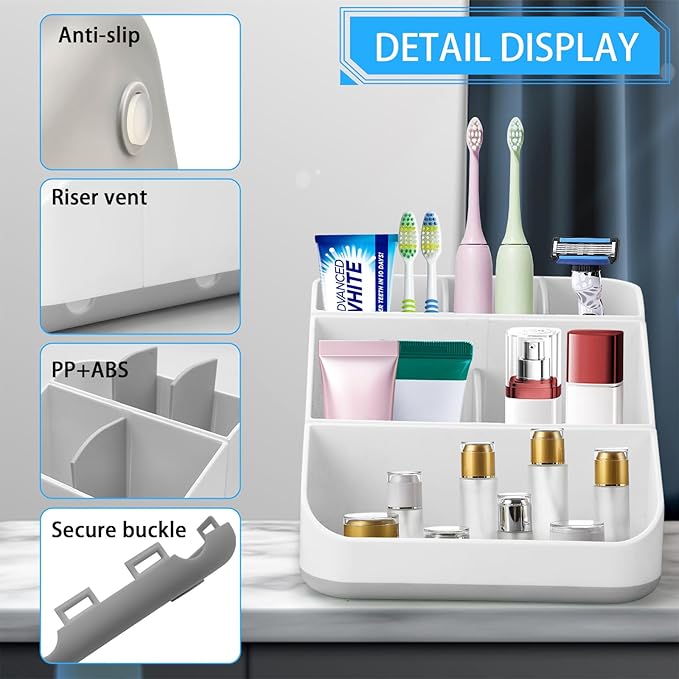 Toothbrush Holder for Bathroom,Detachable for Easy Cleaning Multi-Functional Countertop Storage Organizer,6 Slots Kids Electric Toothbrush and Toothpaste Organizer Caddy for Bathroom Vanity(Grey)