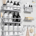 YASONIC Shower Caddy, Large Capacity Bath Organizer with Soap Holder and 12 Hooks, 6 Pack Rustproof Bathroom Shelves for Inside Shower, No Drilling&Sleek Bathroom Organizers and Storage Silver