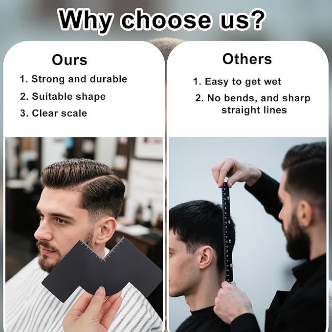 Barber Enhancement Card with Measurement Indicator, W Shape Hairline Shaping Tool Reusable Color Spray Edge Hair Liner Card Black Beard Guide Template for Men Barber Styling Accessories