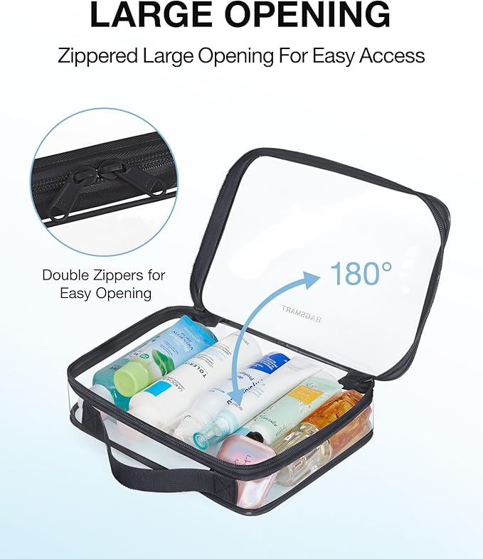 BAGSMART Clear Toiletry Bag with Handle 2-Pack TSA Approved, Black