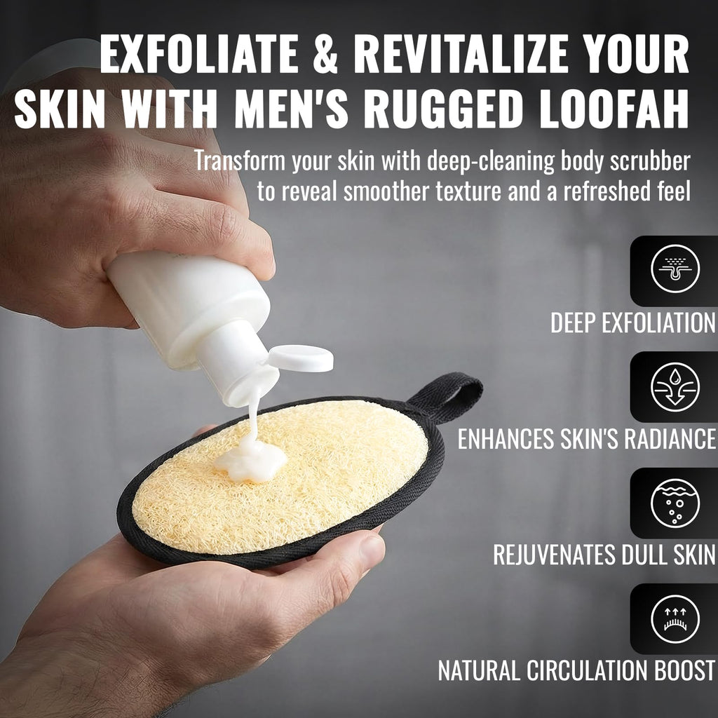 RIYNIBIY Shower Loofah for Men, Natural Loofah Sponge, Mens Loofah 2 Pack