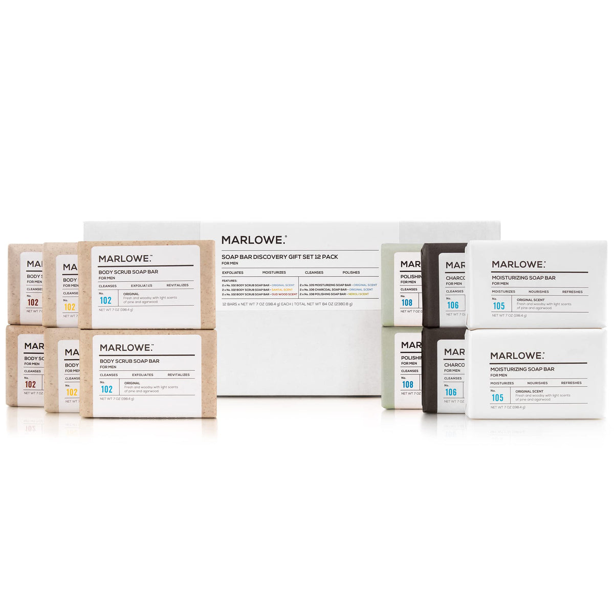 MARLOWE. Soap Bar Discovery Gift Set, Mens Skin Care Variety, 12 Pack