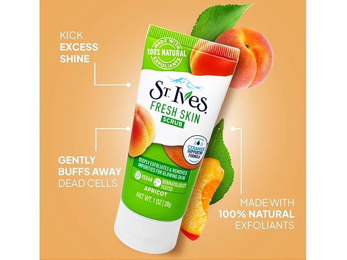St. Ives Fresh Skin Scrub, Deep Exfoliator Skin Care for Clean, Glowing Skin, Apricot, 1 OZ