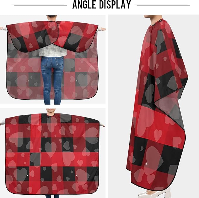 visesunny Mothers Day Heart Tartan Buffalo Check Plaid Barber Cape Anti-Static Hair Cutting Cape with Snap Closure Professional Salon Polyester Cape Barber Water-Resistant Hairdressing Cape