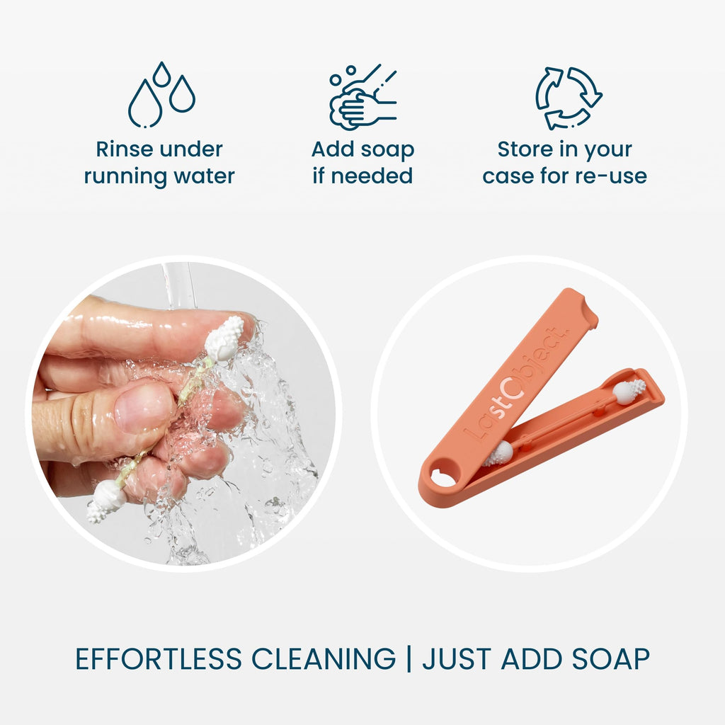LastSwab™ Baby Reusable Q-Tips for Newborns & Infants - Gentle Silicone Safety Swabs, Ear & Nose Cleaner - Washable Cotton Swab Alternative, BPA-Free, Zero Waste - Peach