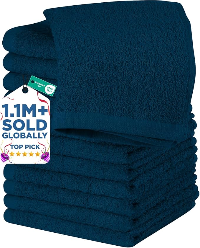 DAN RIVER 12 Pack Wash Cloths for Showering [12x12] - 100% Cotton Washcloths Premium Quality Flannel Face Cloths for Bathroom, Highly Absorbent and Soft Feel Wash Clothes, Opal Blue