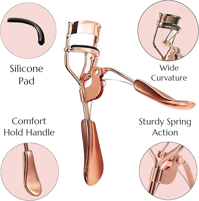 Professional Eyelash Curler Long Lasting Lifted Eyelashes Ergonomic Comfort Hold Perfect Curls in Seconds (x2 Rose Gold)