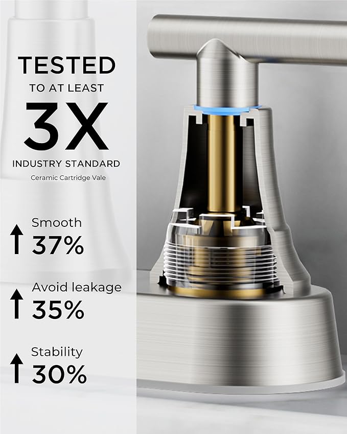 FORIOUS Centerset Bathroom Faucets for Sink 2 or 3 Hole, Brushed Nickel 4 Inch Bathroom Sink Faucet with Pop up Drain and cUPC Hose, 360° spout, Two Handles for Restroom,Vanity, RV Remodel