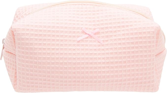 PAZIMIIK Cozy Makeup Bag for Women,Zipper Cosmetic Pouch,Waffle Pink