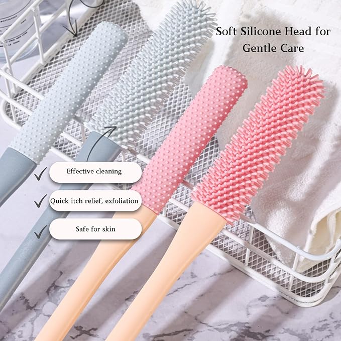 Nurlypop Toe Cleaning Brush with 15.7" Long Handle,Foot Scrubber in Shower,No Bending, Ideal for Seniors, Expecting Mothers, Men & Women | Foot Scrubber & Anti-Itch Exfoliating Brush (2 Pack) (Grey)